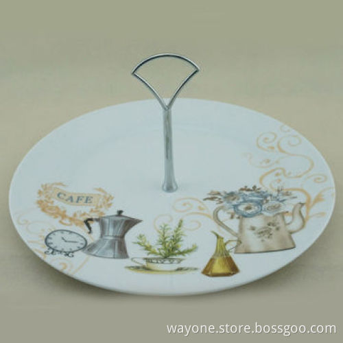 Porcelain 1-tier Cake Stand, Cafe Motif, Ideal for Gifts